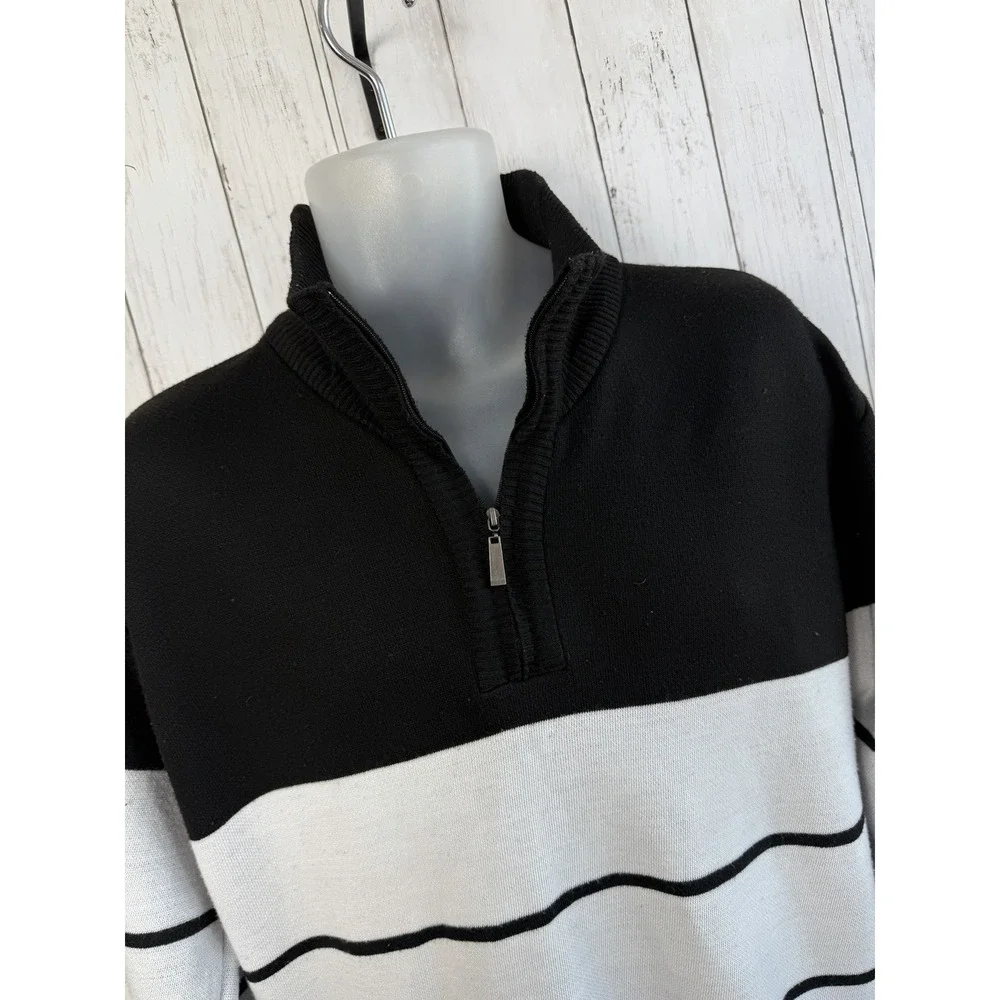 Men's Marx & Dutch Collection Quarter Zip Pullover Sweater Black White Size XXL